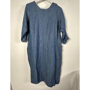 Tancredi & Morgen Womens 3/4 Sleeve Denim Blue Shift Midi Dress With Pockets
